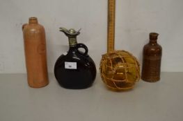 Mixed Lot: Spirit decanter with silver plated mounts, an amber glass ball and two vintage bottles