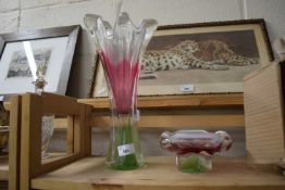 Contemporary Art Glass vase and a small similar dish