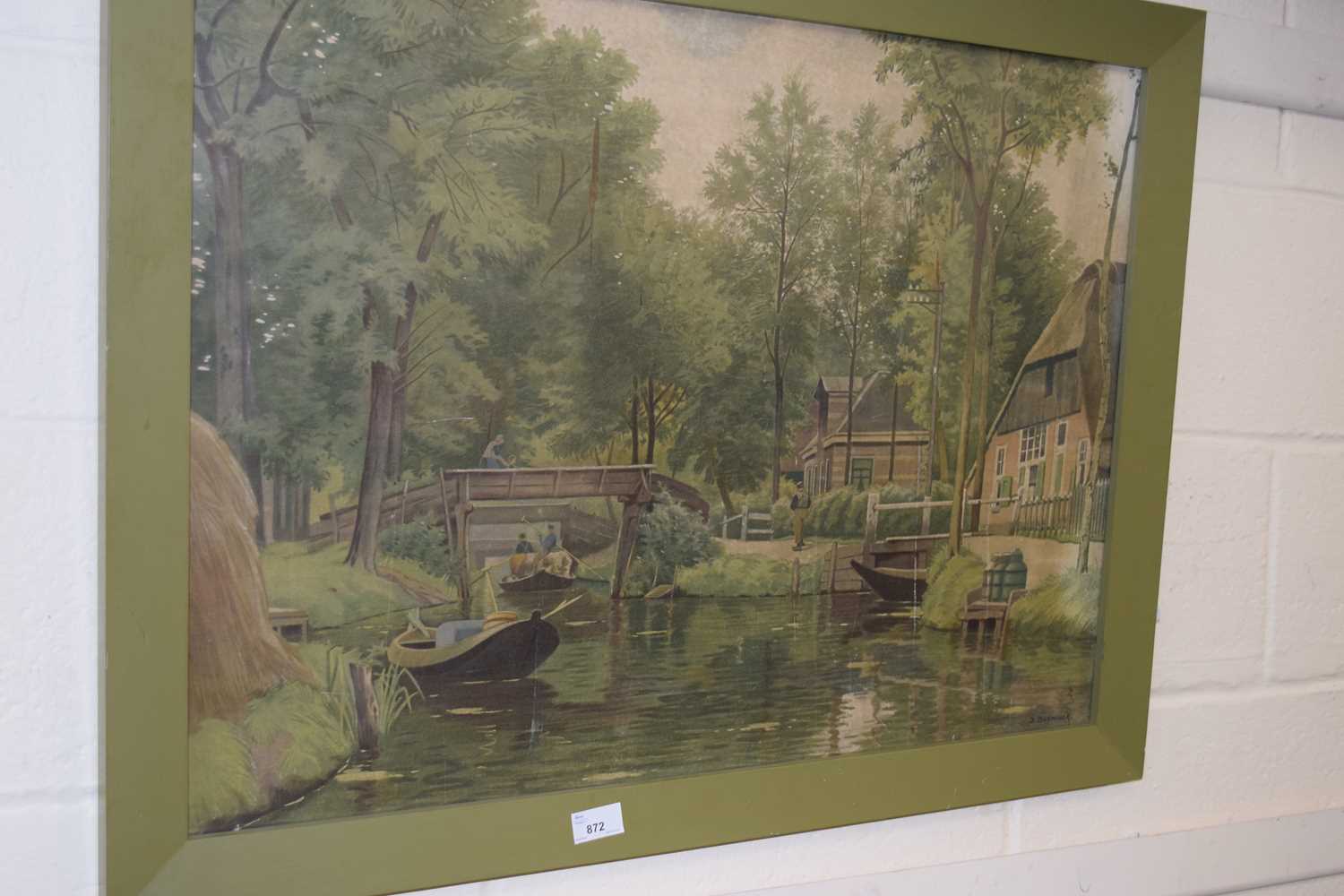 After Bernardus Bueninck - ( Dutch ), study of a canal side scene, coloured print, framed and