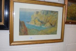 E.Wright, study of a Cornish cliff side view, watercolour, framed and glazed