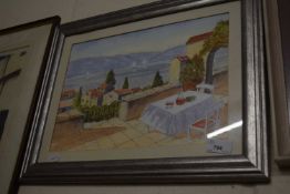 Table on the Terrace, watercolour, framed and glazed