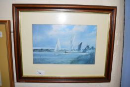 Yachts on the River, print, framed and glazed