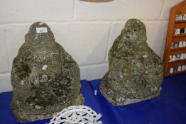 Pair of small concrete model Buddhas