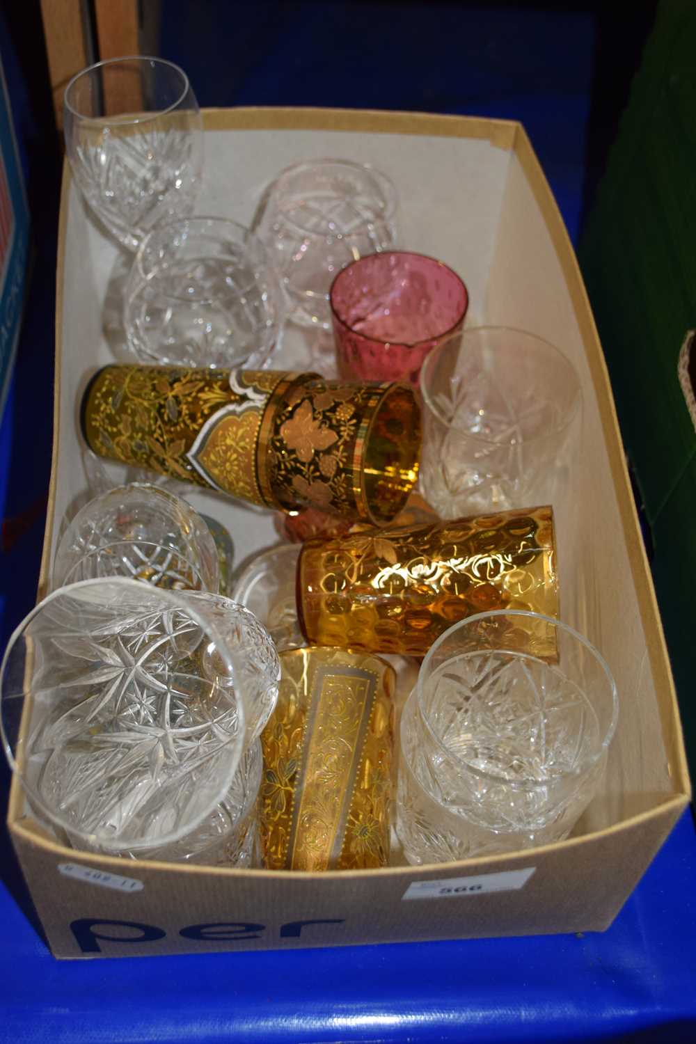 Assorted glassware to include Middle Eastern style tea glasses and others