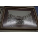 Market scene, reproduction print, framed and glazed