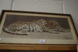 Print of two leopards, framed and glazed