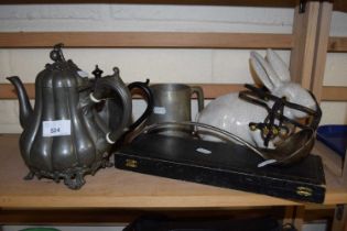 Mixed Lot: Fish servers, white metal wares, pottery rabbit etc