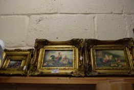 Three prints of chickens in gilt frames