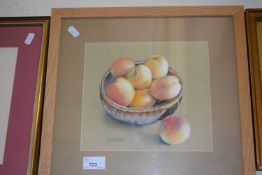 Still life of peaches by Florence Gardener, framed and glazed