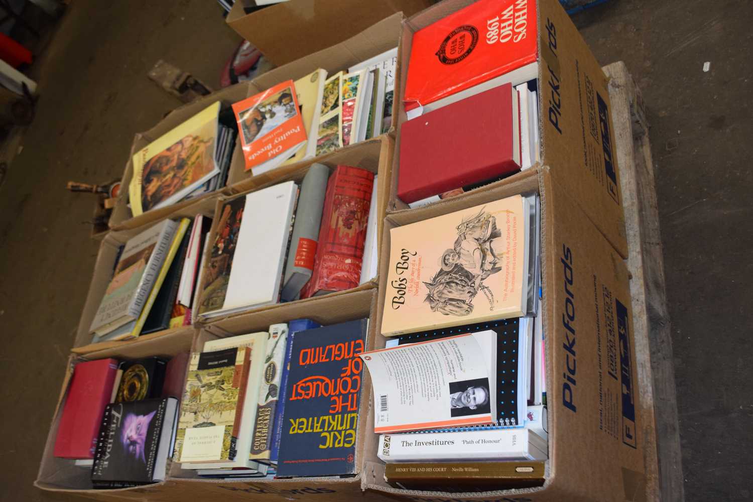 Pallet containing eight boxes of mixed books