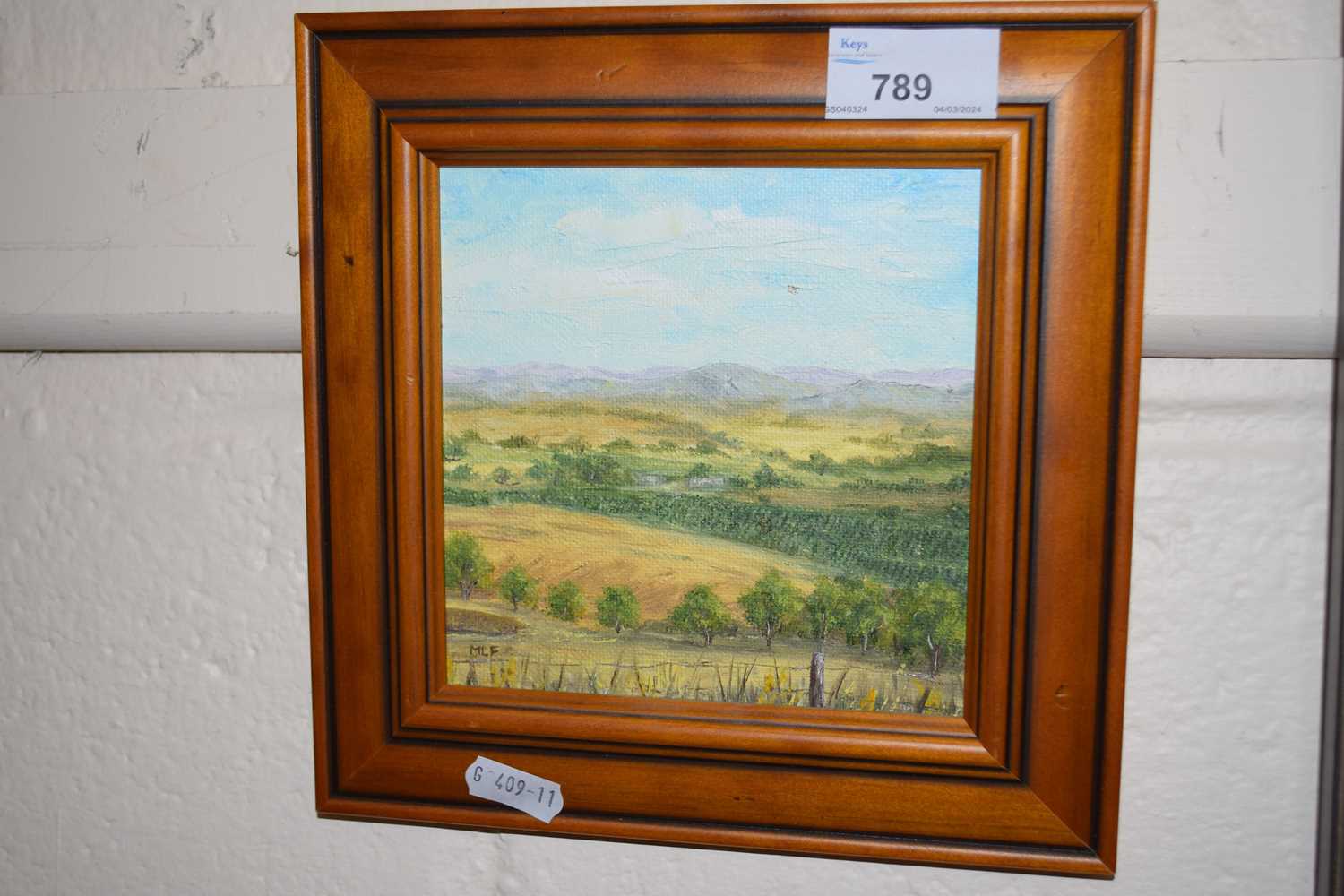 Landscape with fields, oil on canvas, framed