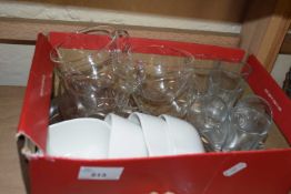 Quantity of assorted glass cups, shot glasses and nibbles dishes
