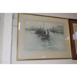 Charles William Adderton - Boat leaving the harbour, watercolour, framed and glazed