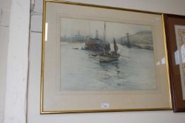 Charles William Adderton - Boat leaving the harbour, watercolour, framed and glazed