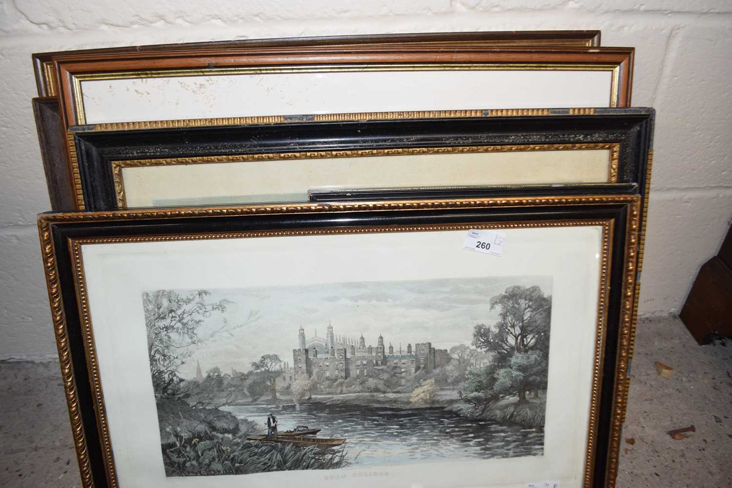 Group of seven various assorted pictures to include a print of Eaton College