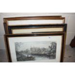 Group of seven various assorted pictures to include a print of Eaton College