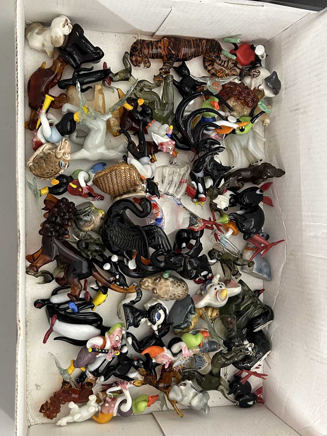 Box of various assorted glass animals