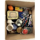 Box of various assorted pens, miniature vases and other assorted items