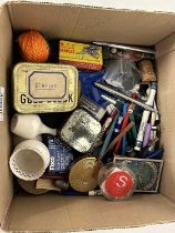 Box of various assorted pens, miniature vases and other assorted items