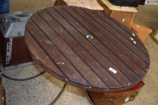 Slatted wood and metal frame bistro type table