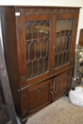 Reproduction oak lead glazed bookcase cabinet, possibly Old Charm, 94cm wide