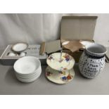 Mixed Lot: Elizabethan boxed coffee and tea wares, further two tier cake plate, modern Lee Foster