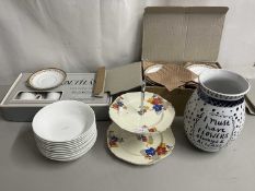 Mixed Lot: Elizabethan boxed coffee and tea wares, further two tier cake plate, modern Lee Foster