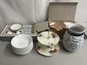 Mixed Lot: Elizabethan boxed coffee and tea wares, further two tier cake plate, modern Lee Foster