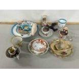 Mixed Lot: Various floral tea wares, small porcelain dolls, etc