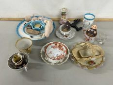 Mixed Lot: Various floral tea wares, small porcelain dolls, etc