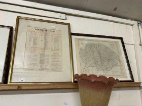 Framed Newnes household chart together with a coloured map of Norfolk (2)