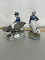 Two Royal Copenhagen figures, Boy with Calf and Girl with Goose