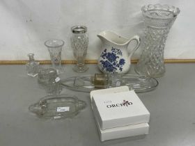 Mixed Lot: Various assorted glass wares, blue and white jug etc