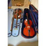 Two modern cased violins