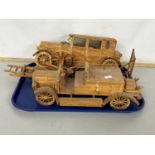 Two matchstick models of vintage cars and other related items