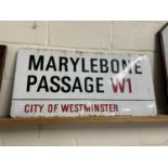 London Interest - An enamel sign Marylebone Passage, W1, City of Westminster, 91cm wide