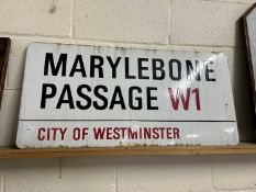 London Interest - An enamel sign Marylebone Passage, W1, City of Westminster, 91cm wide