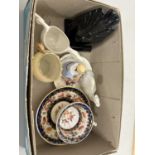 Box of mixed items to include small Worcester vase, nodding head doll and other items