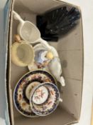 Box of mixed items to include small Worcester vase, nodding head doll and other items