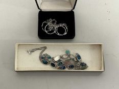 Mixed Lot: Silver and white metal jewellery to include earrings, abalone shell mounted necklace