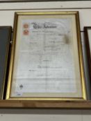 A framed Indenture relating to Harry Bullard and John Boyce