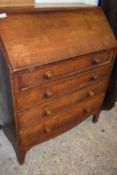 Victorian mahogany bureau of typical form fitted with turned knob handles, 91cm wide