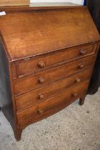 Victorian mahogany bureau of typical form fitted with turned knob handles, 91cm wide