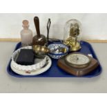 Tray of various assorted ceramics, barometer, mantel clock etc