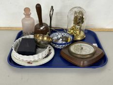 Tray of various assorted ceramics, barometer, mantel clock etc