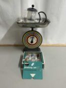 Mixed Lot: Vintage Salter kitchen scales, boxed drinking set and other items