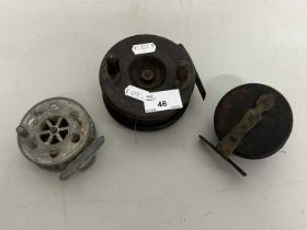 Group of three vintage centre pin fishing reels