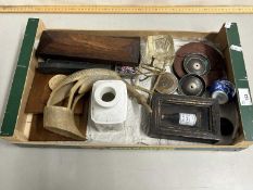 Box of various mixed items to include a horn model bird etc