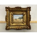 Audrey Clarke, small oil of a harvest scene, gilt framed