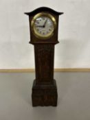 A miniature oak long case clock, 32cm high